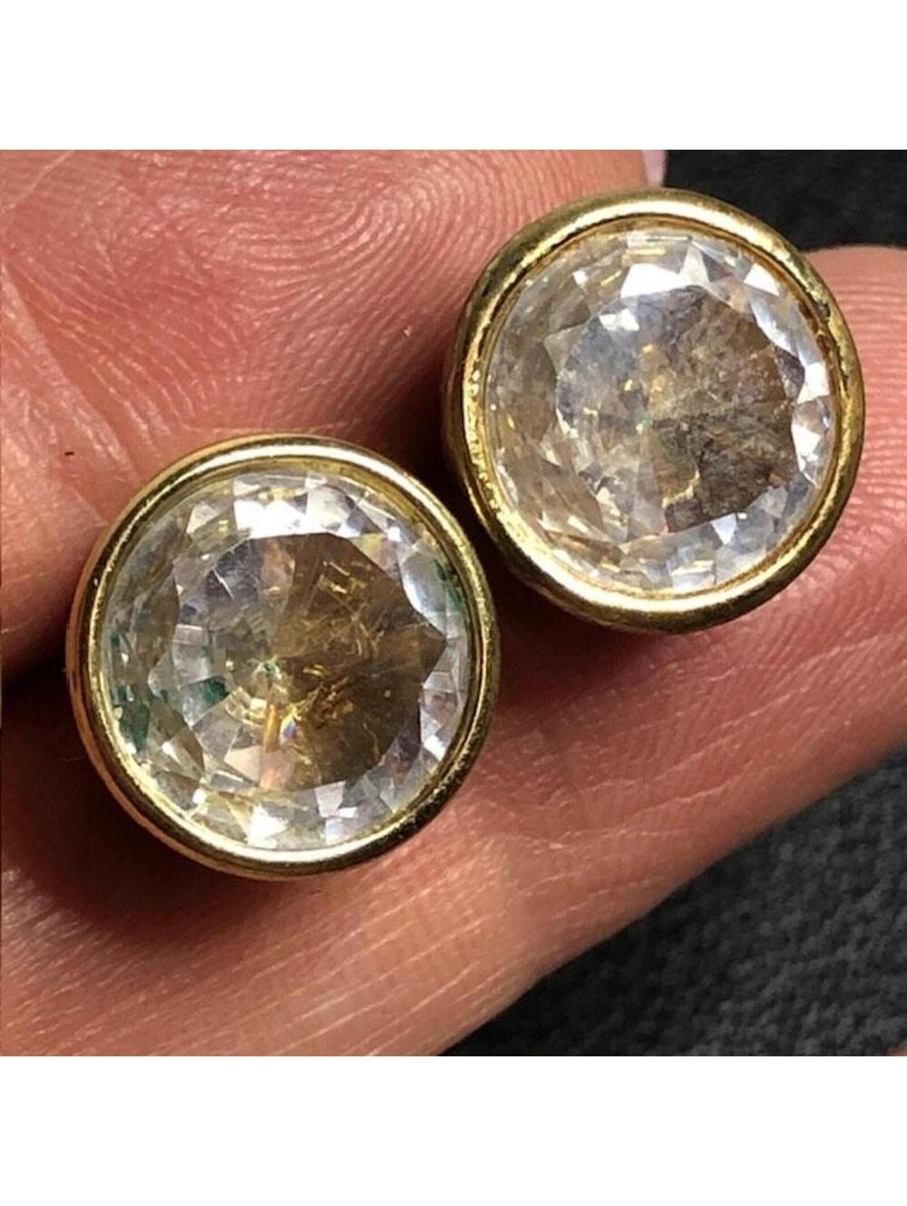B1492 Michael Kors 12mm Gold Tone Clear Stone Bezel Set Stud Earrings